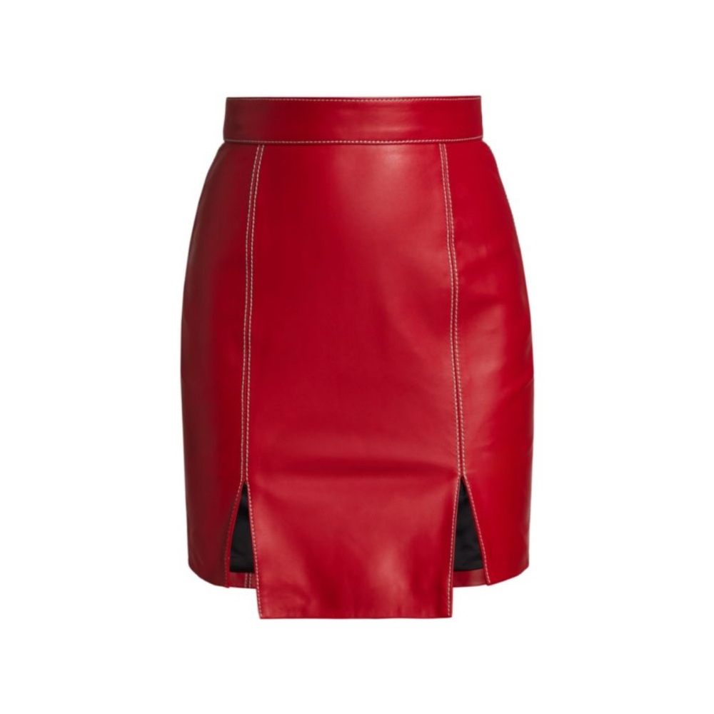 Kirin Contrast Stitch Red Leather Mini Skirt